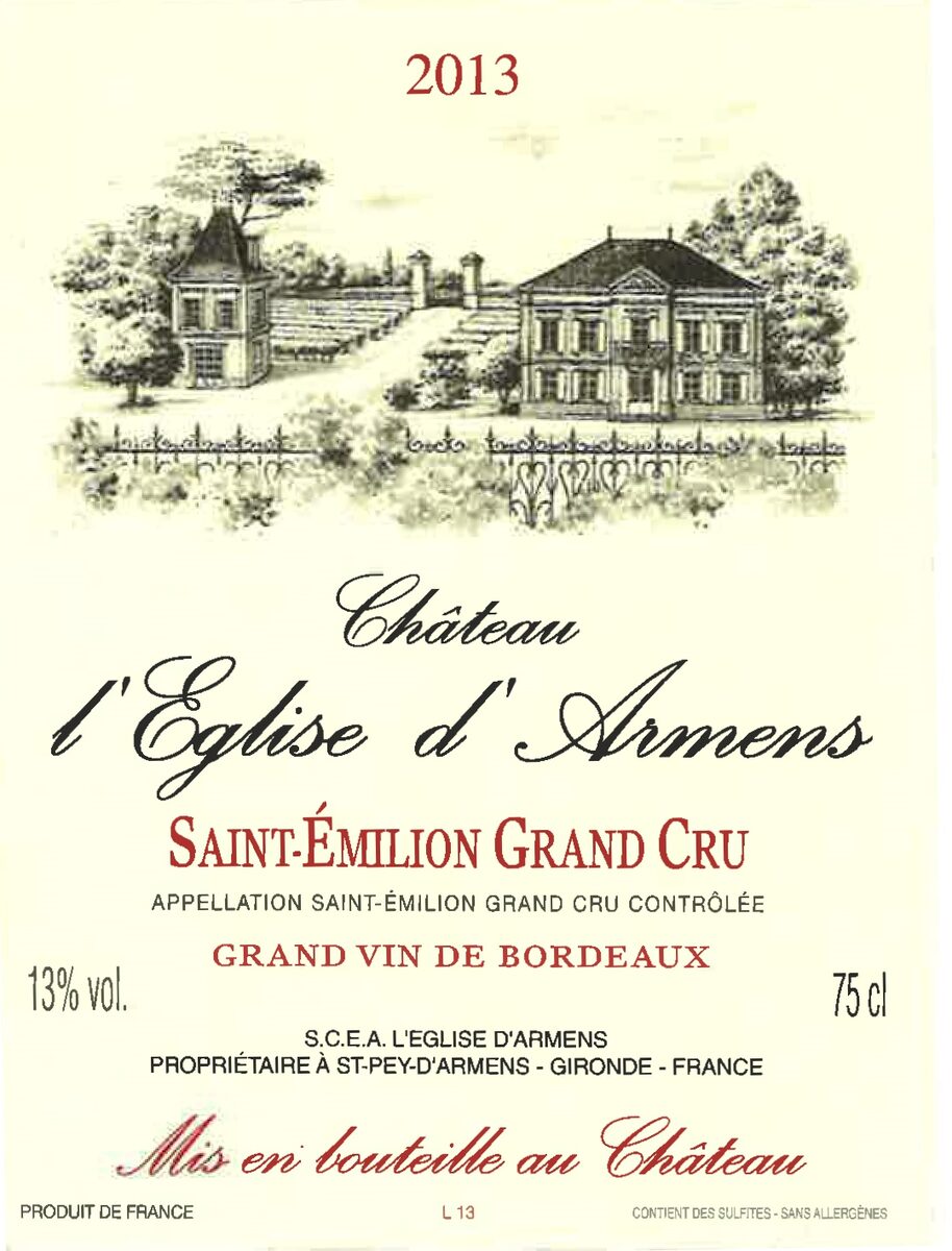 Étiquette Château L'Église d'Armens 2013